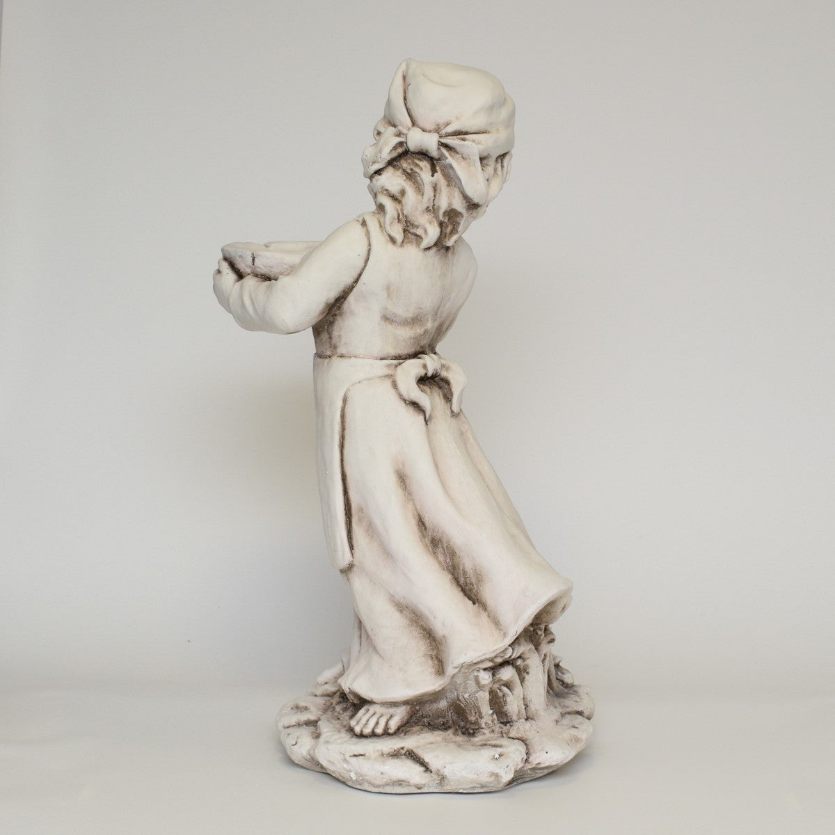 Statuie gradina din piatra Fetita cu pasari si suport de flori 64 cm