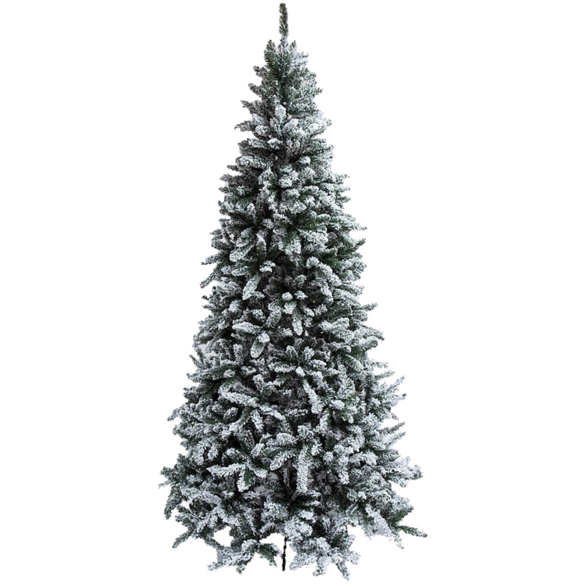 Brad artificial de Craciun inalt de 300 cm cu ramuri bogate acoperite de zapada artificiala alba