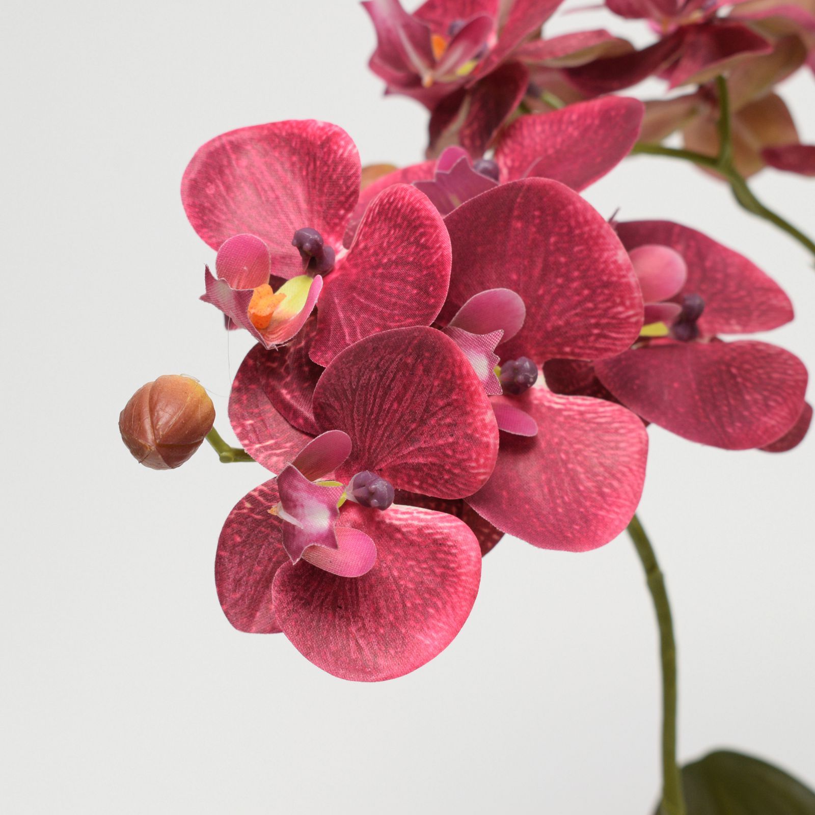 Orhidee Phalaenopsis burgundy artificiala in vas argintiu ceramic, 54 cm