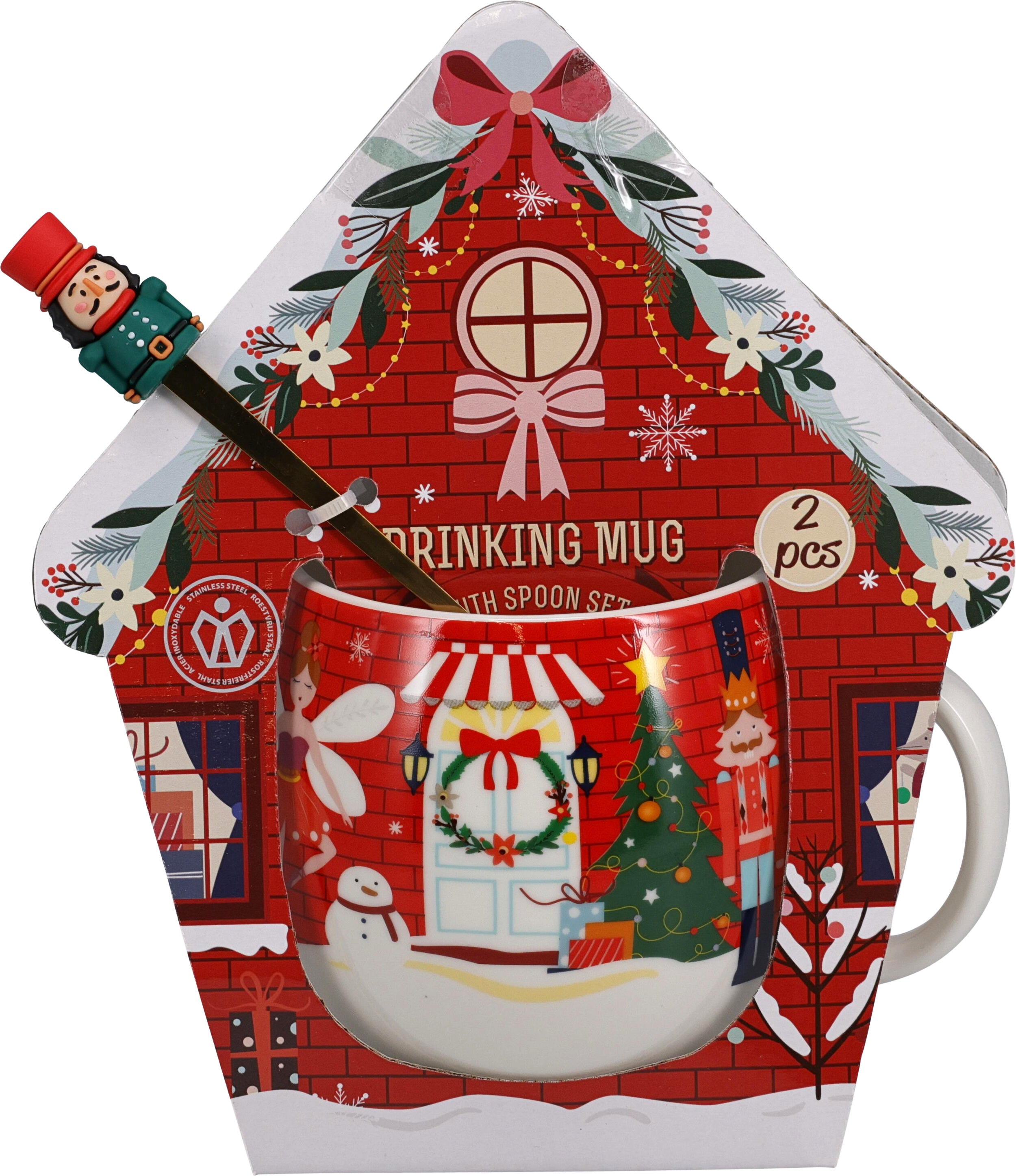 Cana Craciun cu lingurita, rosie, 550 ml