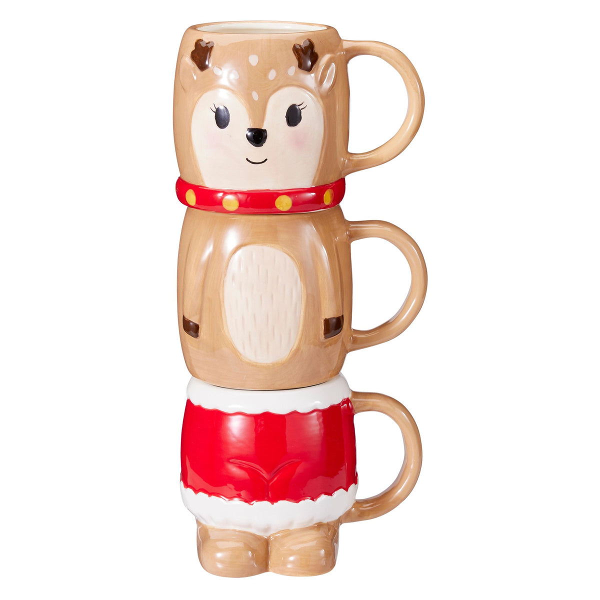 Set de 3 cani Craciun suprapuse, ren, bej, 26 cm
