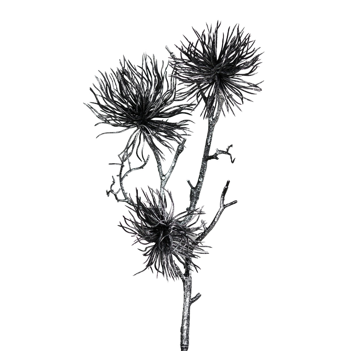 Decoratiune brad, crenguta de Nucul vrajitoarelor, negru-argintiu, 56 cm