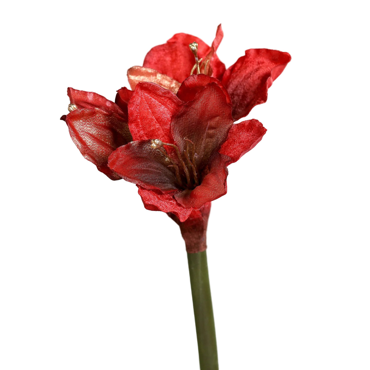 floare amaryllis rosie artificiala cu tija lunga intr o vaza