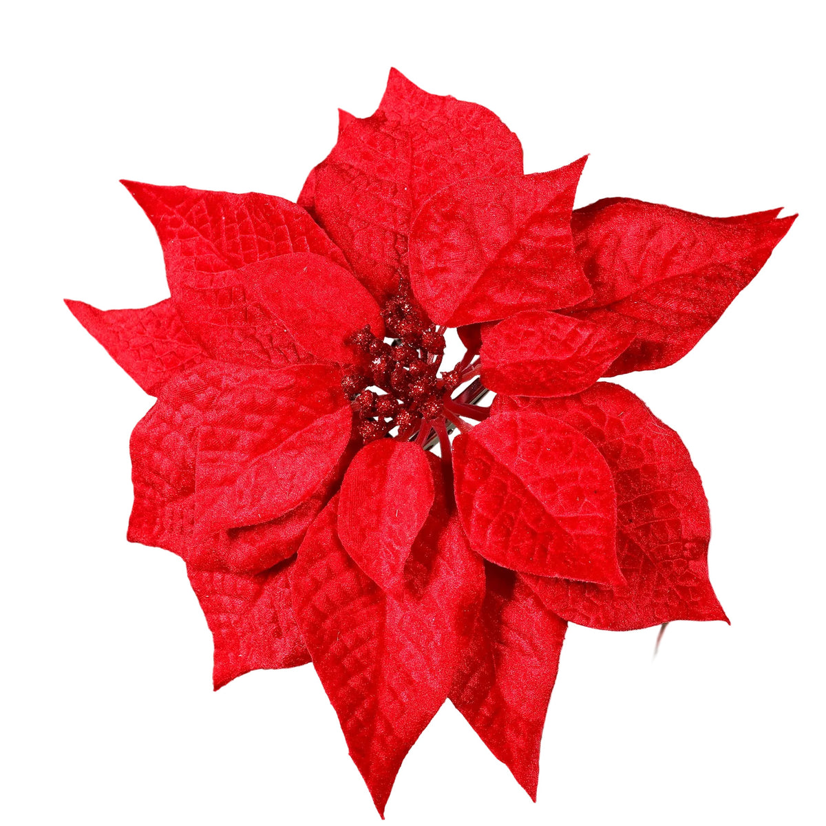 Floare decorativa Craciunita rosie cu clips pentru bradul de Craciun