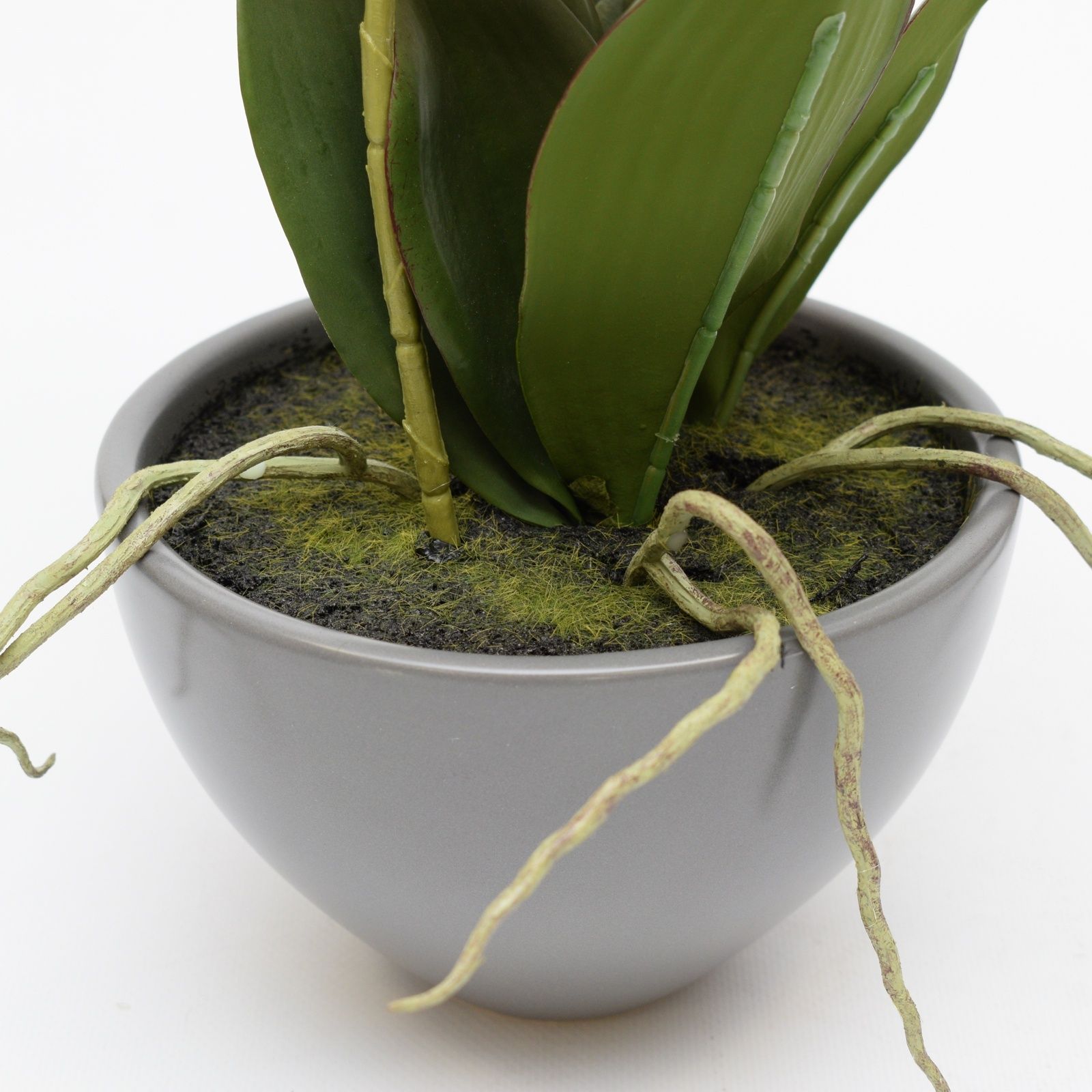 Orhidee artificiala Phalaenopsis roz deschis in vas ceramic, 35 cm