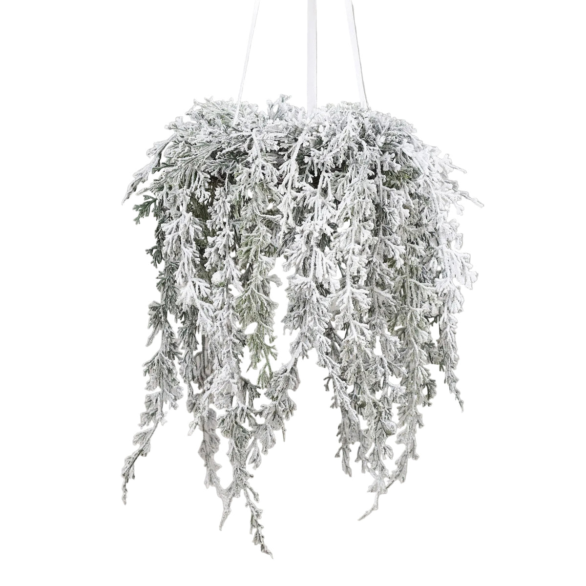 Planta curgatoare artificiala Larix cu aspect inghetat in ghiveci suspendat