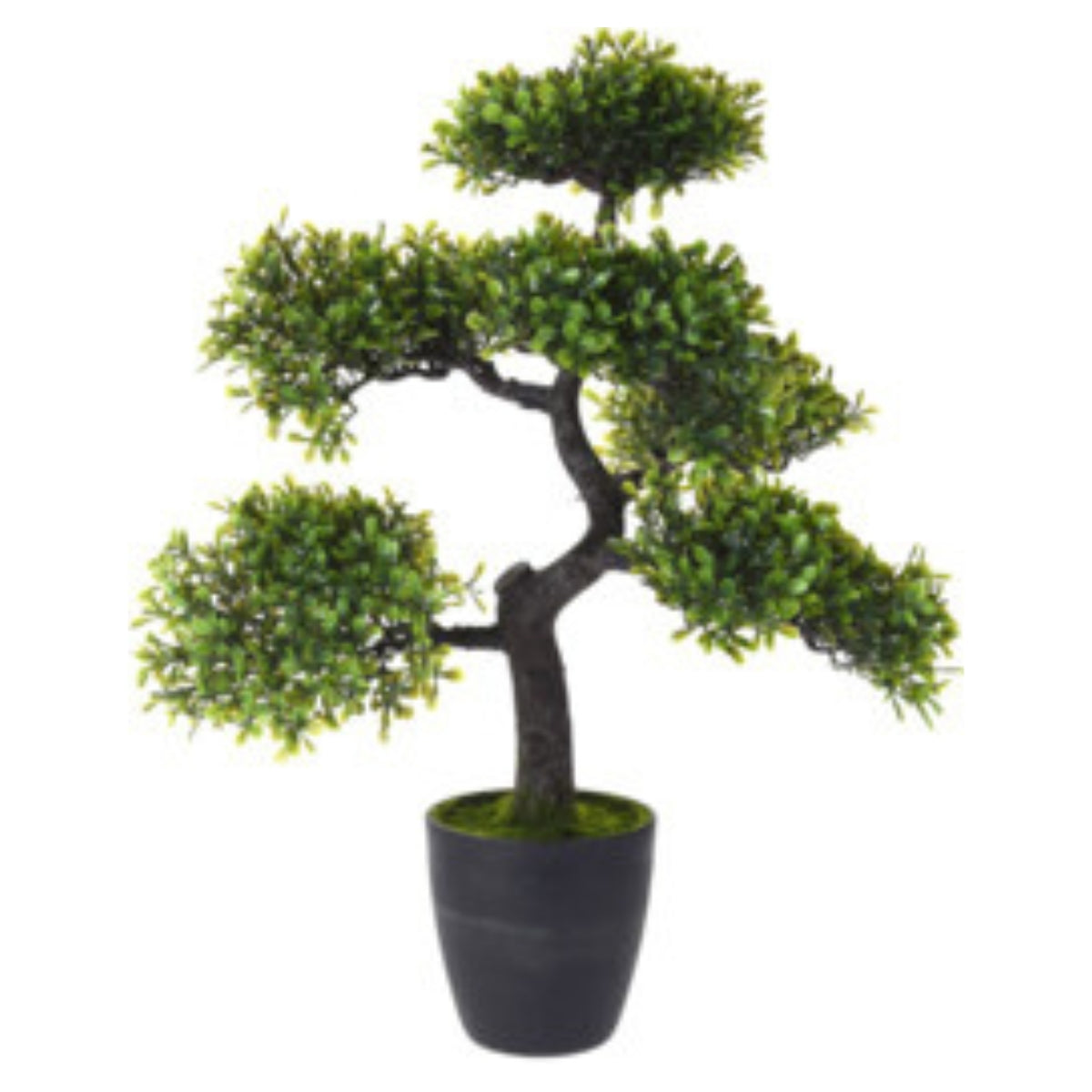 Bonsai artificial ienupar, in vas inalt negru de plastic 50 cm