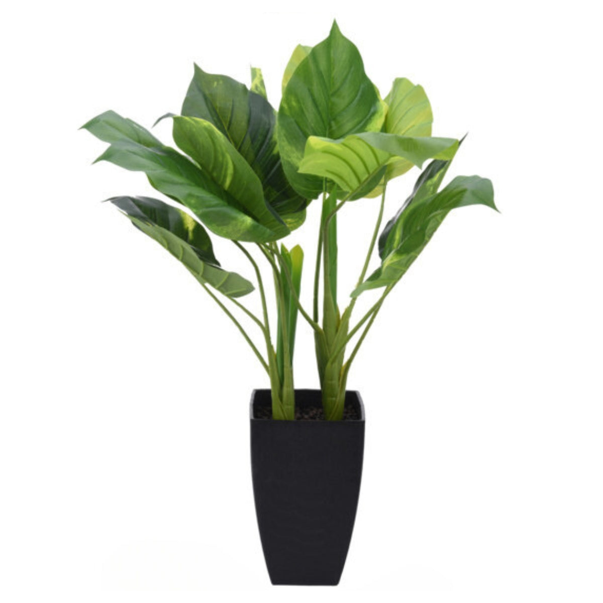 Planta decorativa artificiala alocasia in ghiveci inalt de plastic, 65 cm