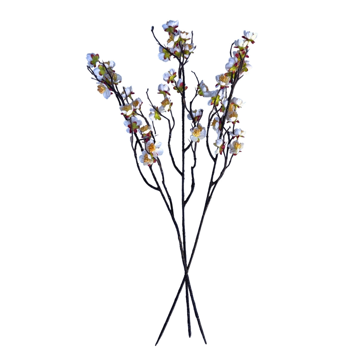 Set 3 crengute de prun artificiale cu flori albe, 56 cm