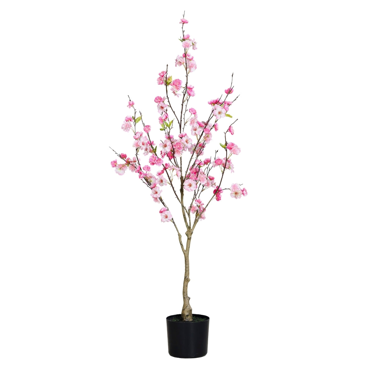 Arbust decorativ artificial cires cu flori roz in ghiveci, 125 cm