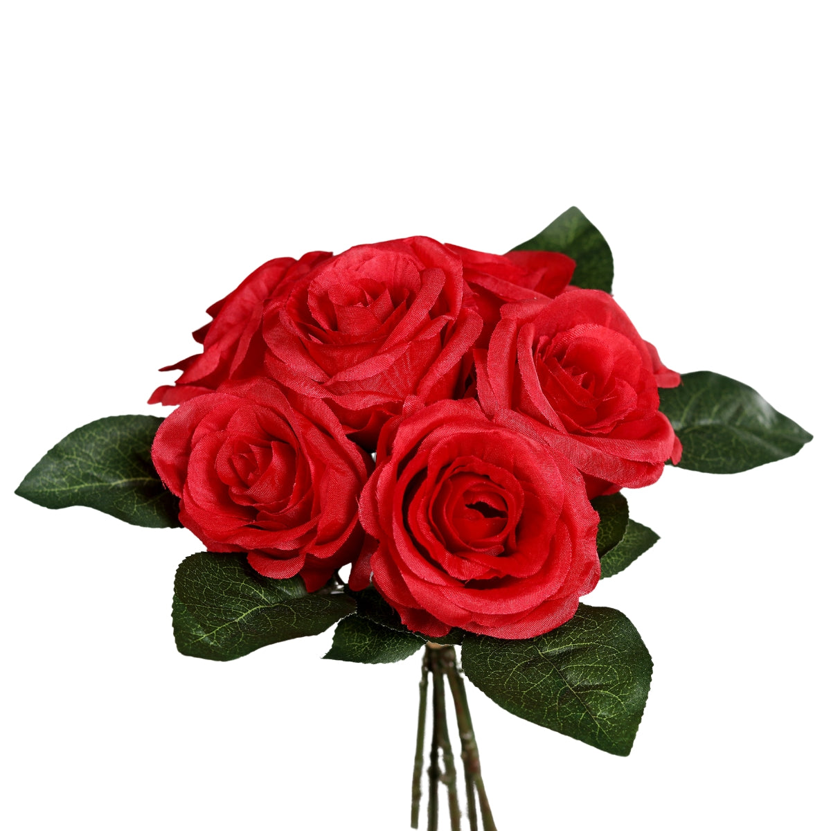 Buchet de sase trandafiri artificiali de culoare rosie cu lungimea de douazeci si sapte centimetri
