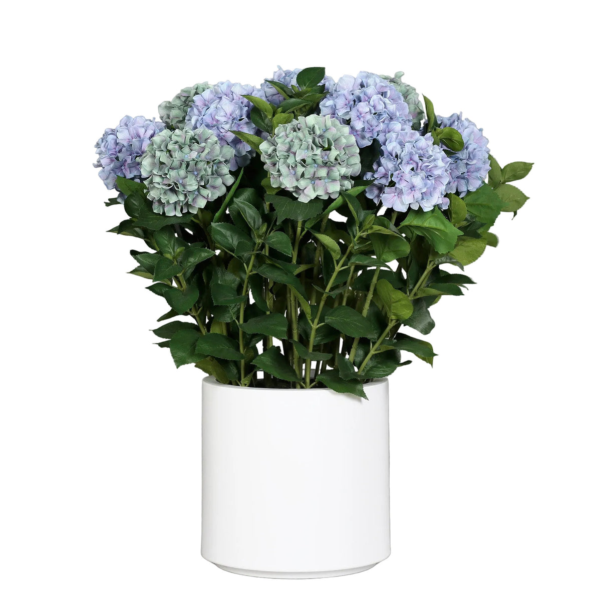Tufa de hortensii artificiale albastre in vas de plastic de 86 cm inaltime