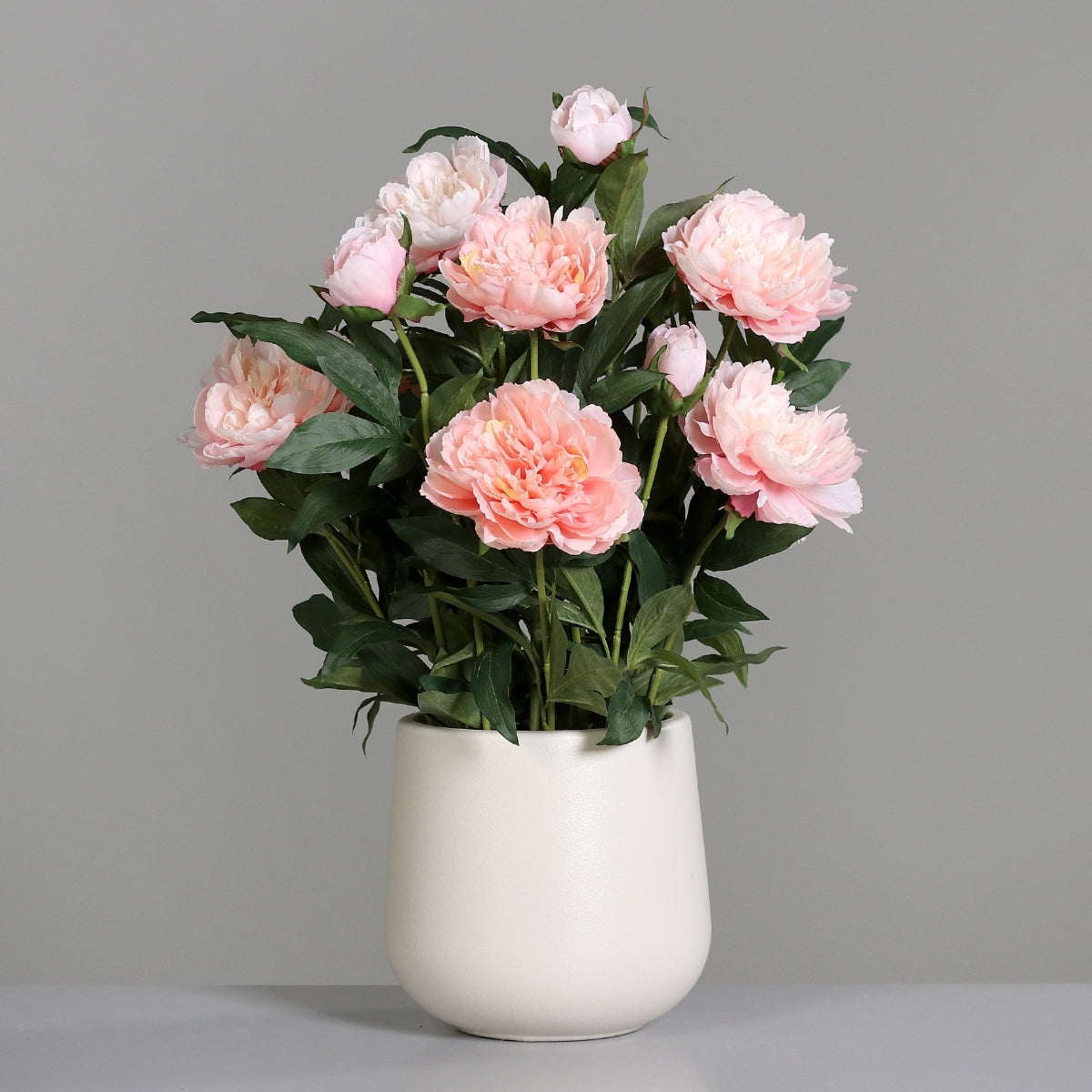 Aranjament premium cu bujori artificiali roz in vas decorativ de plastic, 75 cm