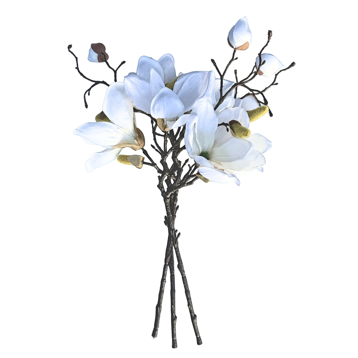 Set 3 crengute de magnolie artificiale, culoare alba, 48 cm