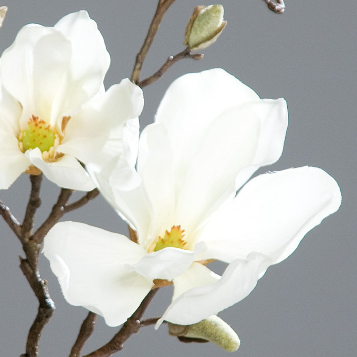 Set 3 crengute de magnolie artificiale, culoare alba, 48 cm
