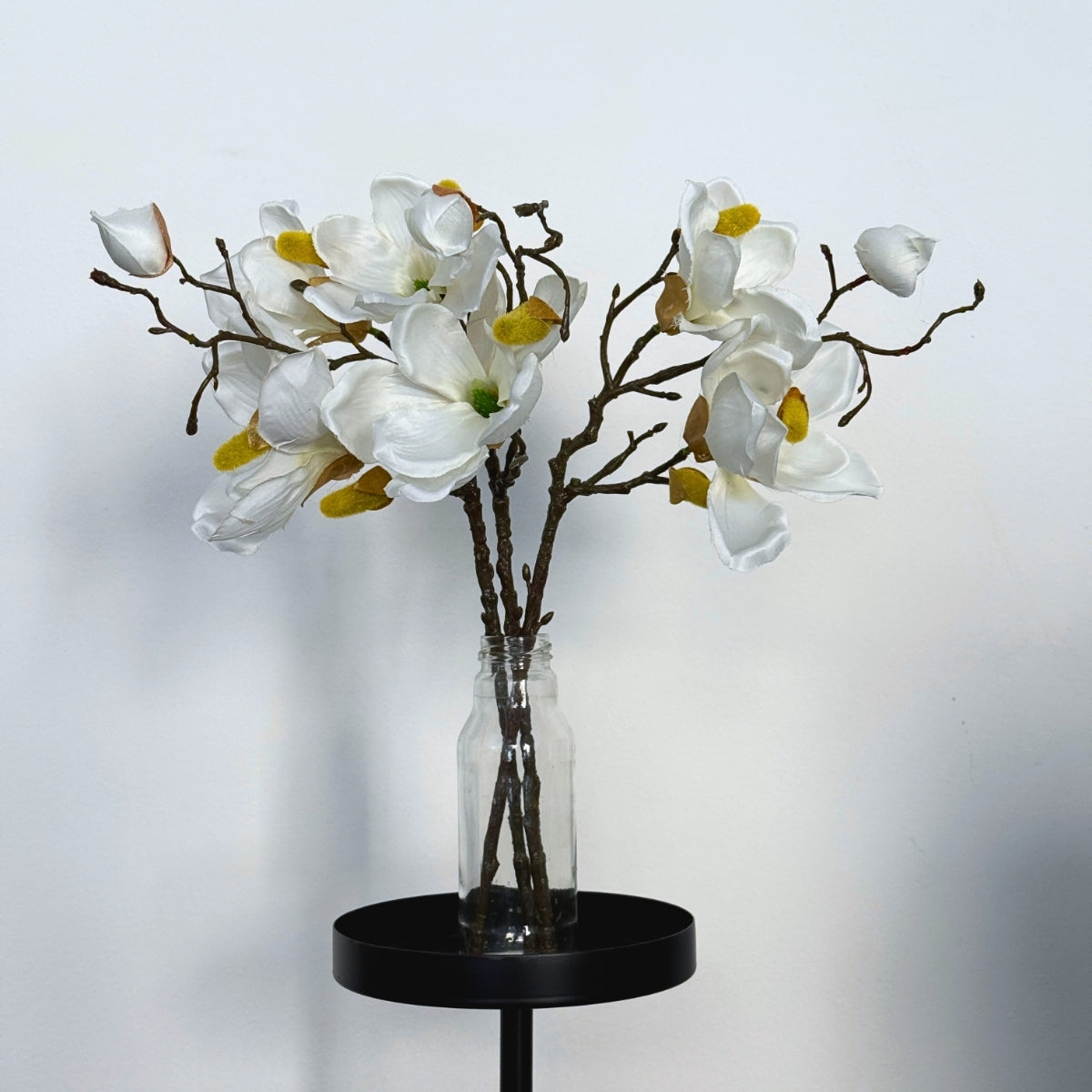 Set 3 crengute de magnolie artificiale, culoare alba, 48 cm