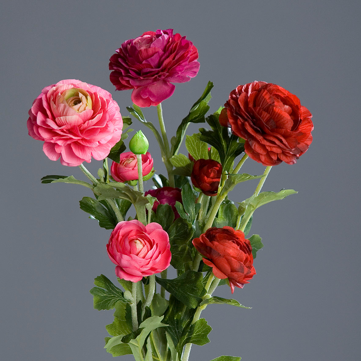 Buchet de 3 fire de Ranunculus artificiale cu nuante de fucsia si roz 62 cm