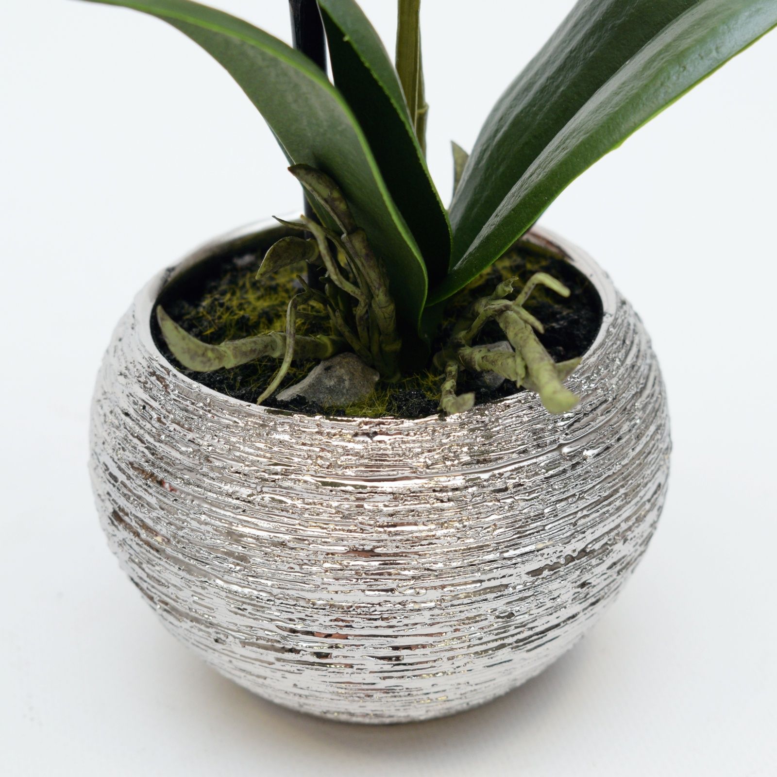 Orhidee artificiala Phalaenopsis alba cu aspect 100% natural in vas ceramic, 30 cm