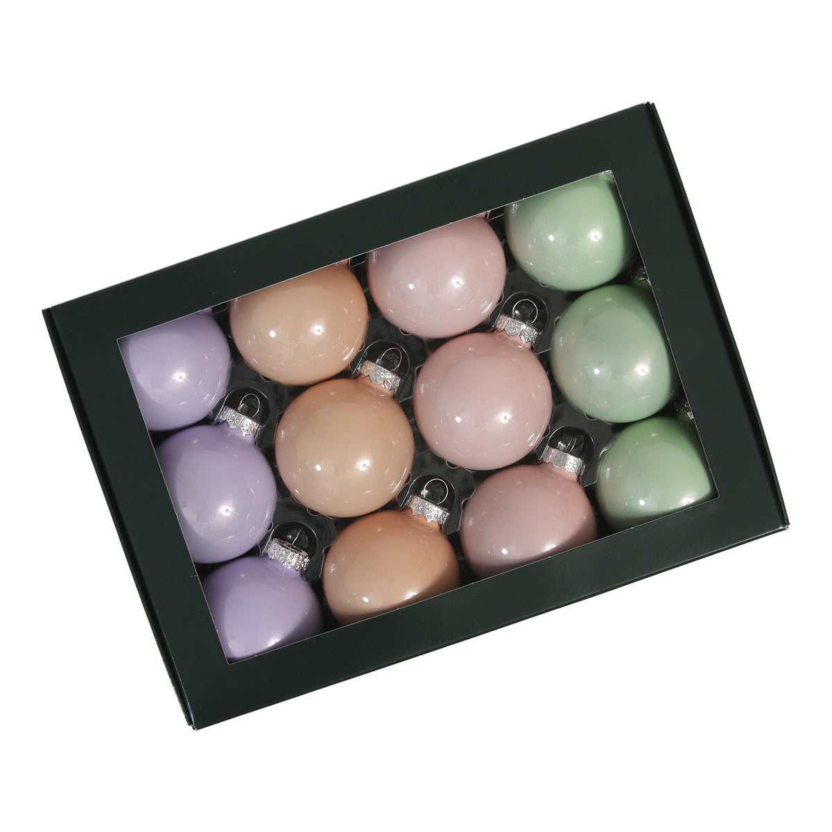 Set de 12 globuri din sticla cu finisaj opac in culori pastelate pentru bradul de Craciun