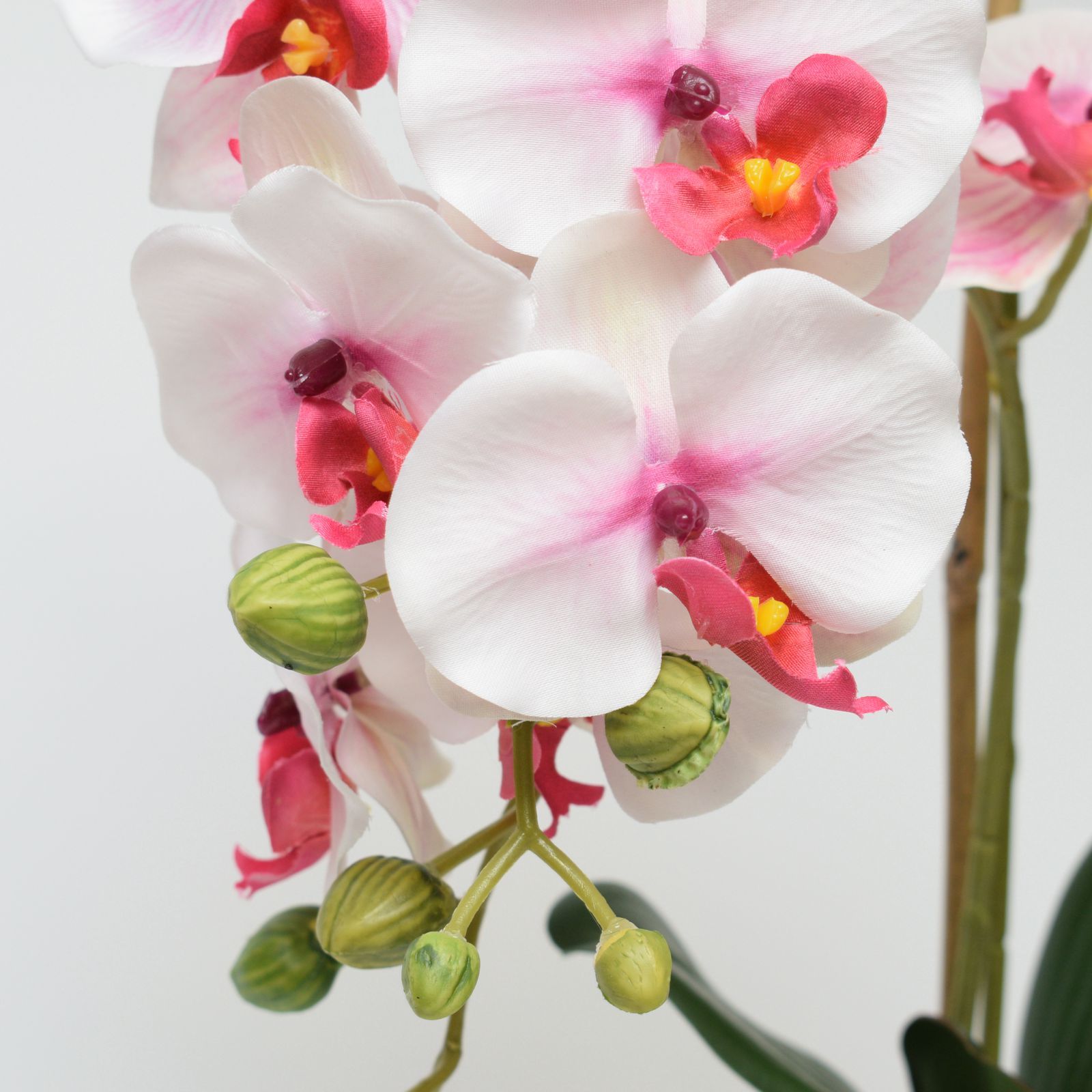 Orhidee artificiala Phalaenopsis alb-rosu in vas ceramic, 60 cm