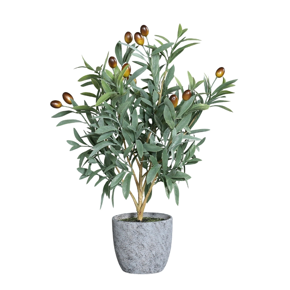 Planta decorativa, maslin artificial cu fructe, in ghiveci ceramic gri, 48 cm