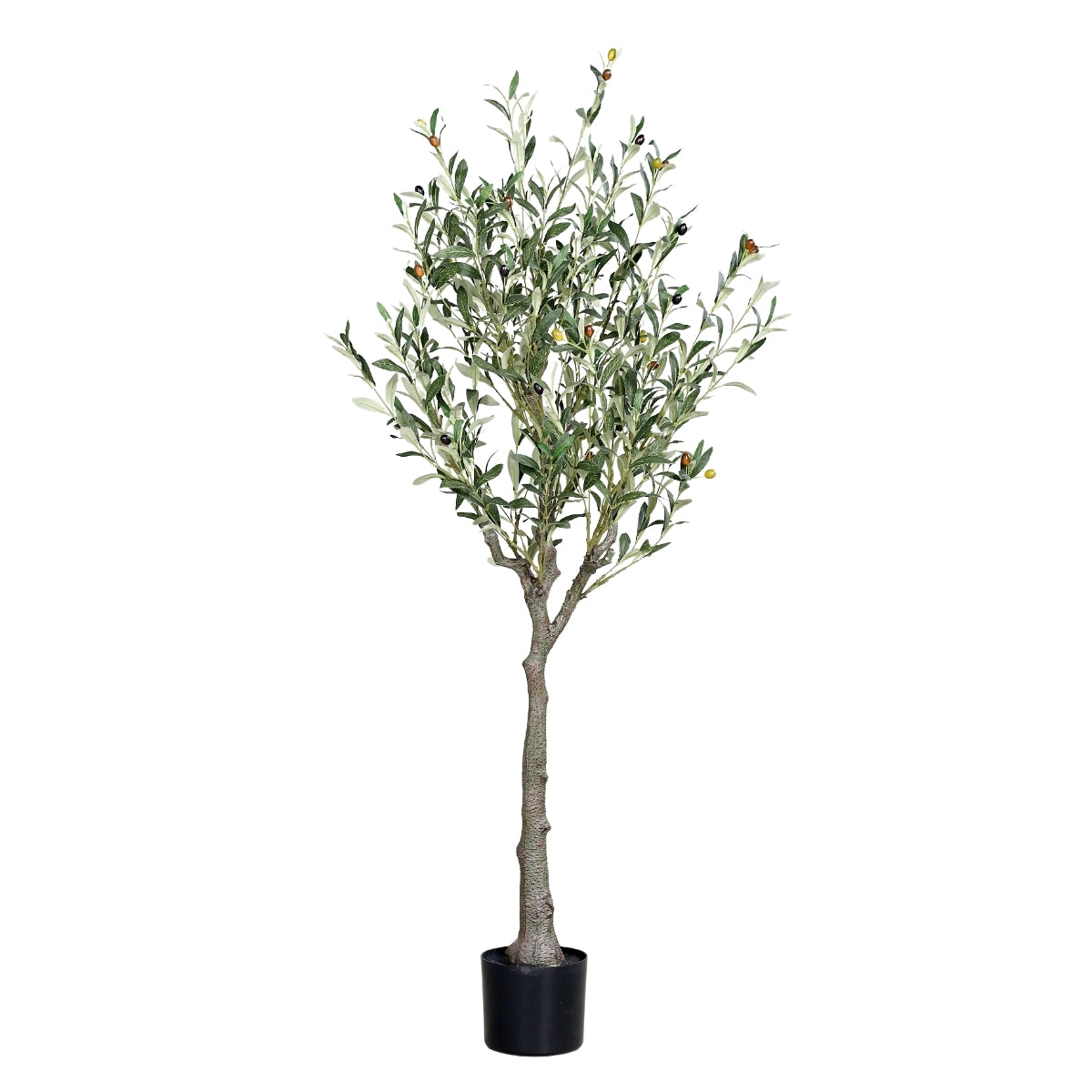 Arbust decorativ artificial maslin cu fructe in ghiveci de plastic negru, 150 cm