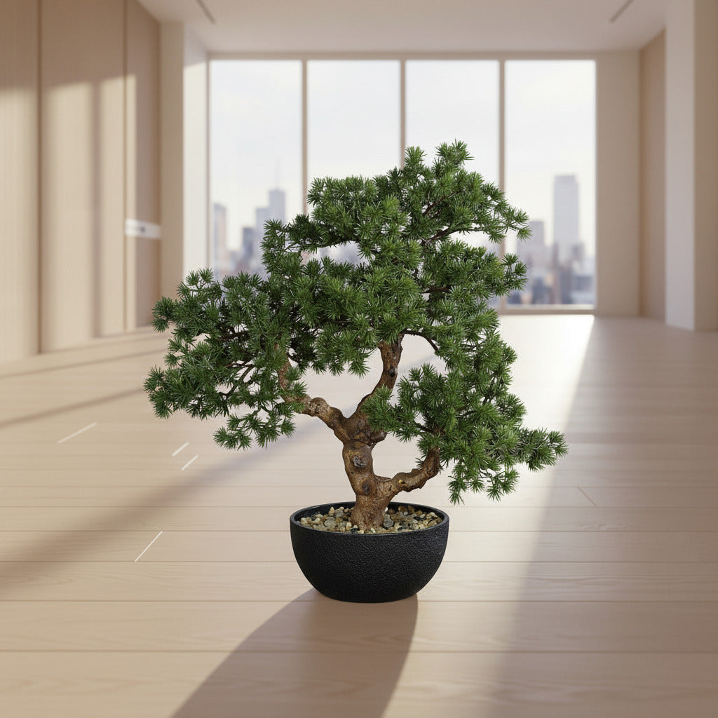 Bonsai artificial in ghiveci negru plastic, 40 cm