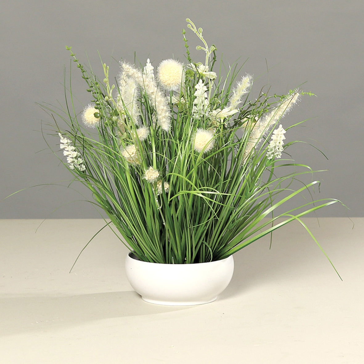 Aranjament flori de camp crem artificiale in vas de plastic, 40 cm