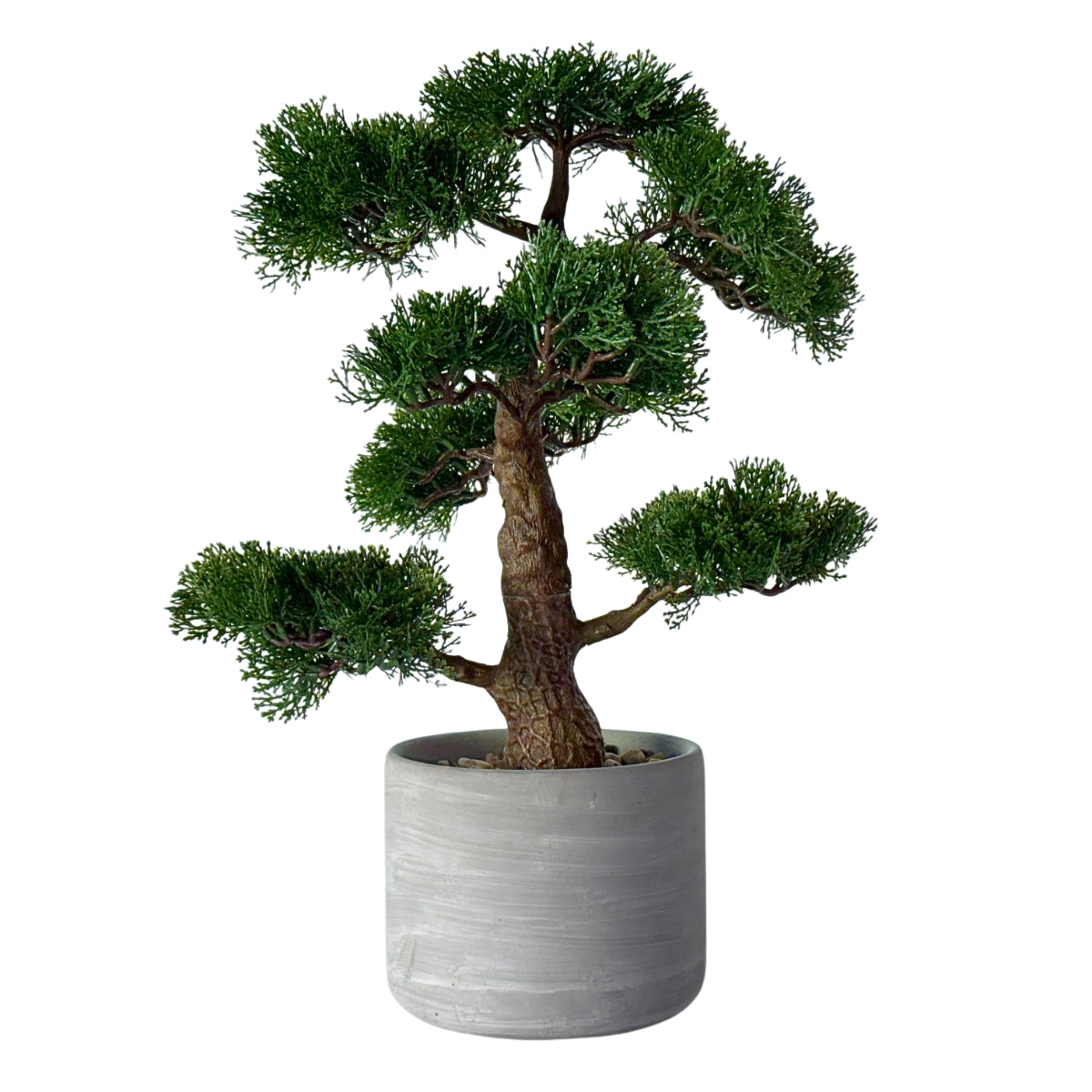 Bonsai artificial ienupar, in vas ceramic gri, 48 cm