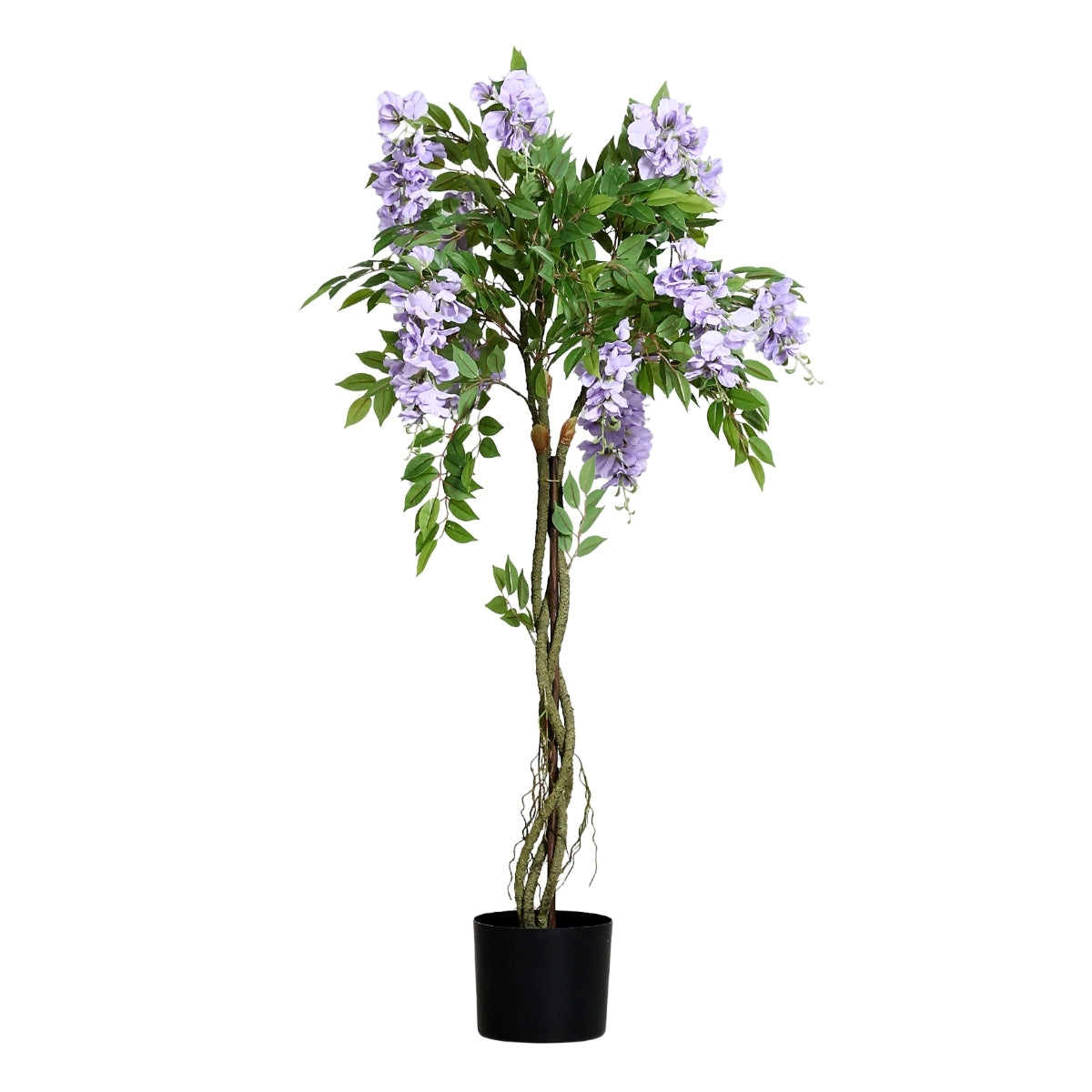 Planta decorativa artificiala glicina cu flori mov in ghiveci, 120 cm