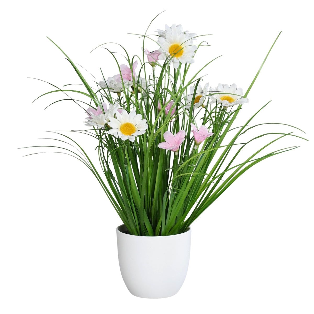 Aranjament flori de camp artificiale cu iarba in vas de plastic, 37 cm