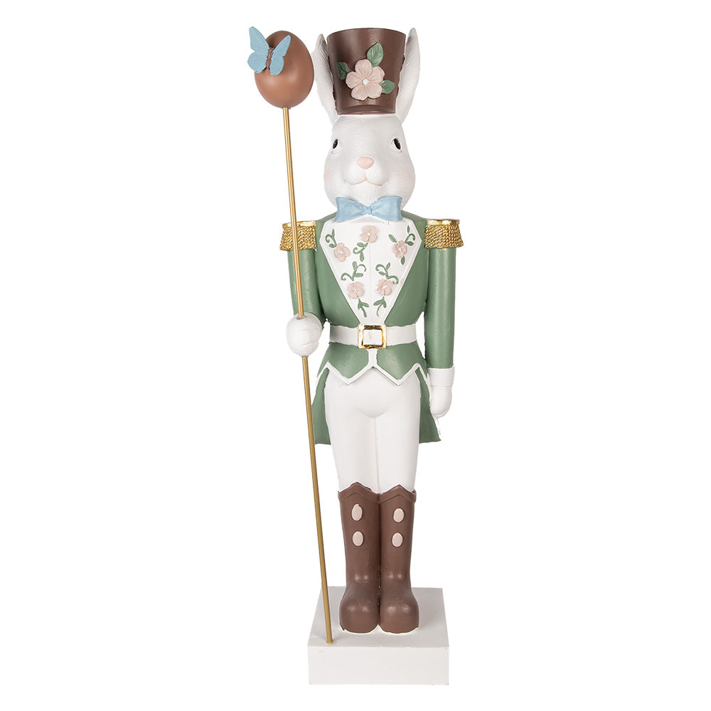 Decoratiune de Pasti reprezentand un iepuras inalt imbracat in costum de ofiter de culoare verde