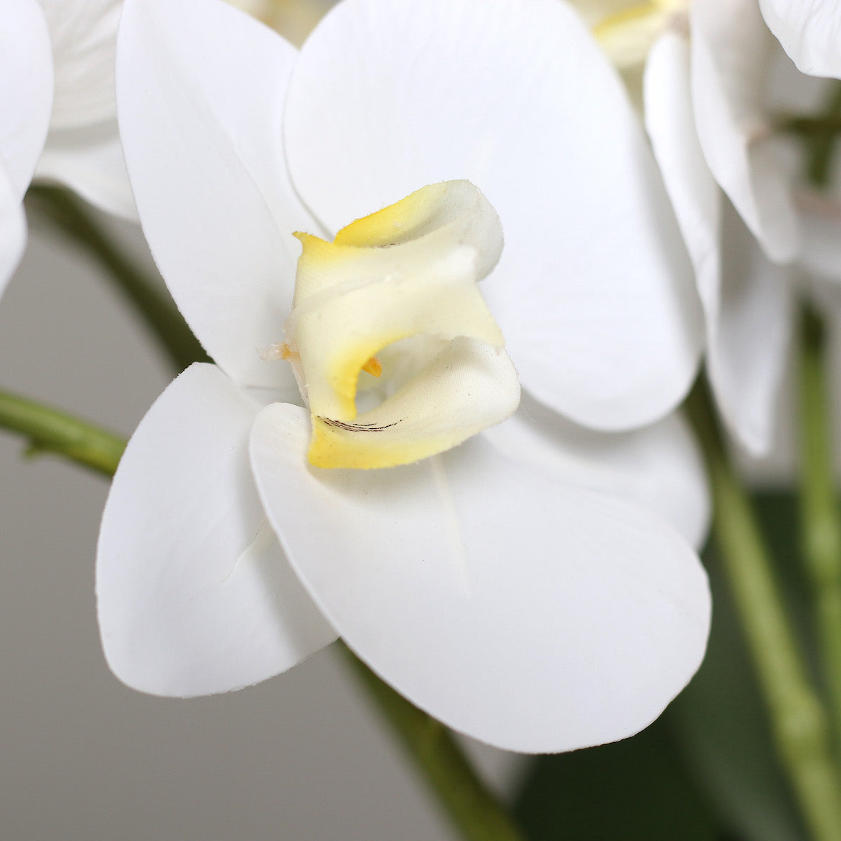 Orhidee artificiala alba in ghiveci negru de metal cu picioare, 85 cm