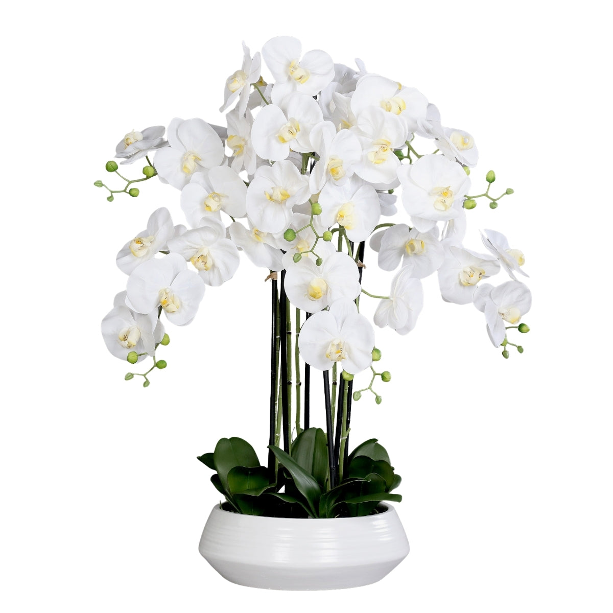 Aranjament cu orhidee artificiala alba in vas ceramic, 90 cm