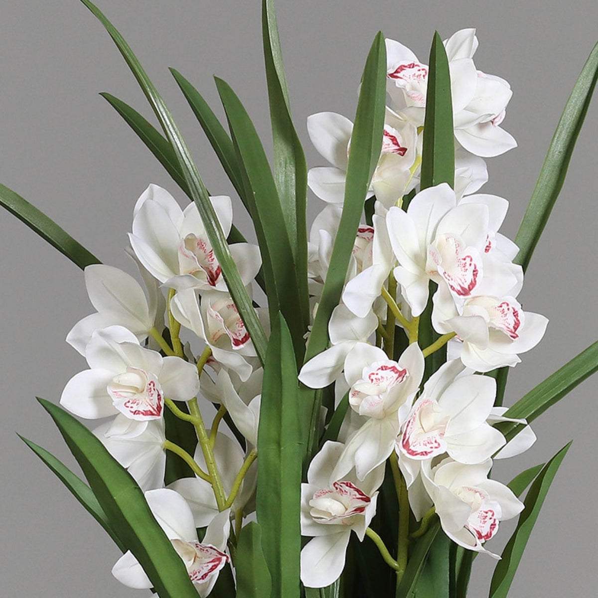 Aranjament cu orhidee artificiala Cymbidium alba in vas de plastic, 100 cm