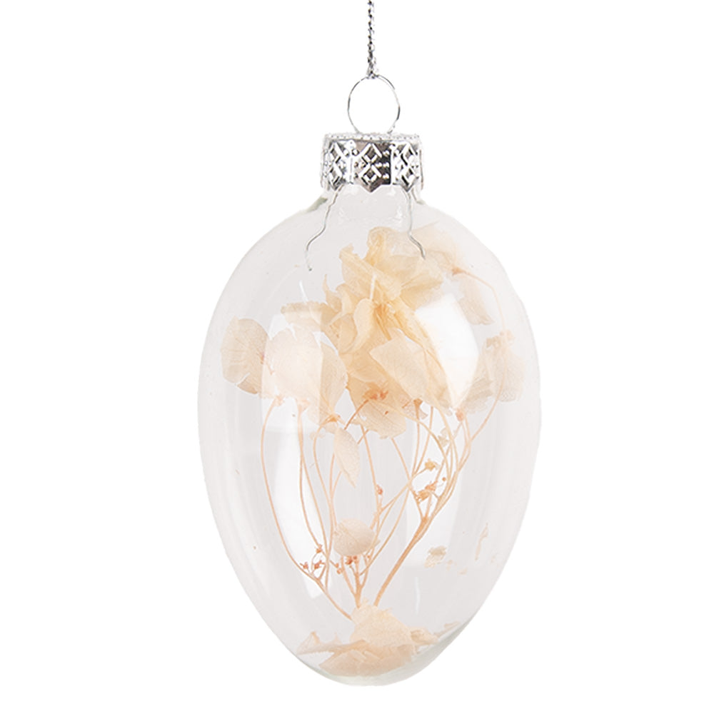 Decoratiune Pasti de agatat, ou de sticla cu floare crem 8 cm
