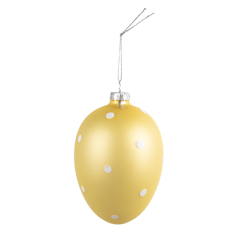 Decoratiune de Pasti suspendata in forma de ou din sticla galbena translucida de douasprezece centimetri