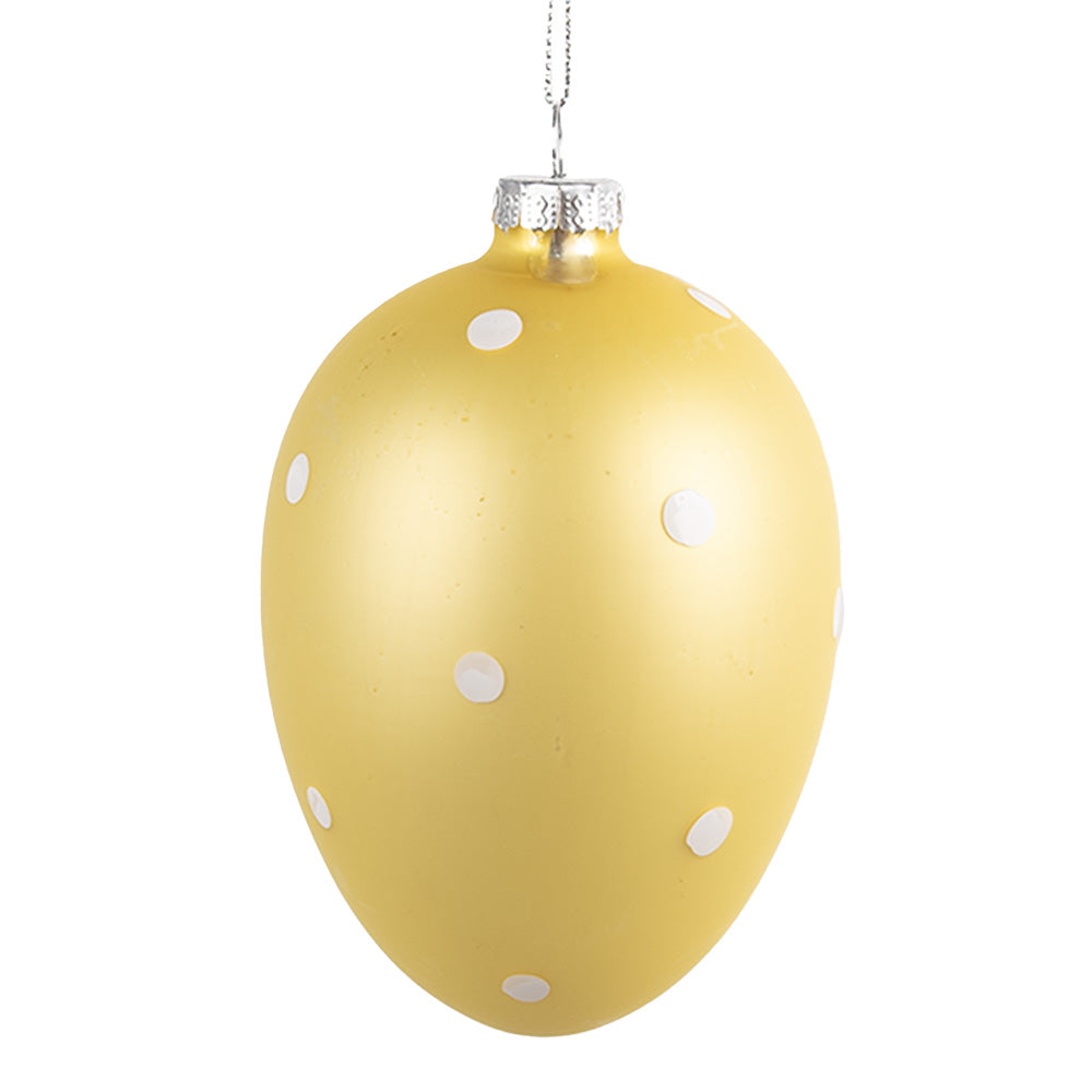 Decoratiune Pasti de agatat, ou de sticla galbena 12 cm