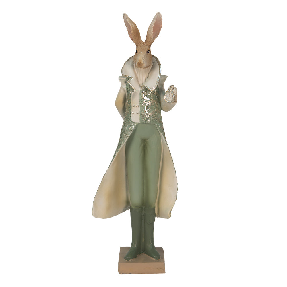Decoratiune de Paste iepuras elegant imbracat in costum verde in picioare inaltime treizeci si trei centimetri
