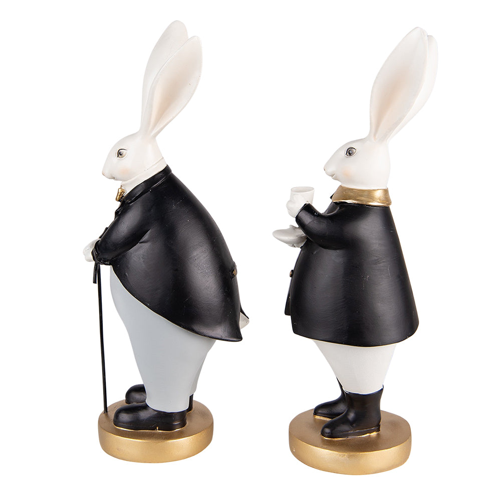 Set 2 decoratiuni Pasti pereche iepurasi imbracati elegant, 34 cm