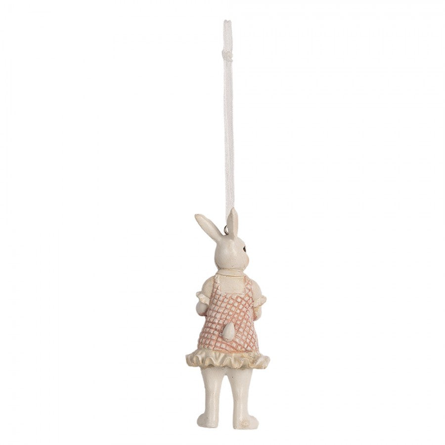 Figurina Pasti de agatat, iepuroaica alba cu rochita roz 10 cm