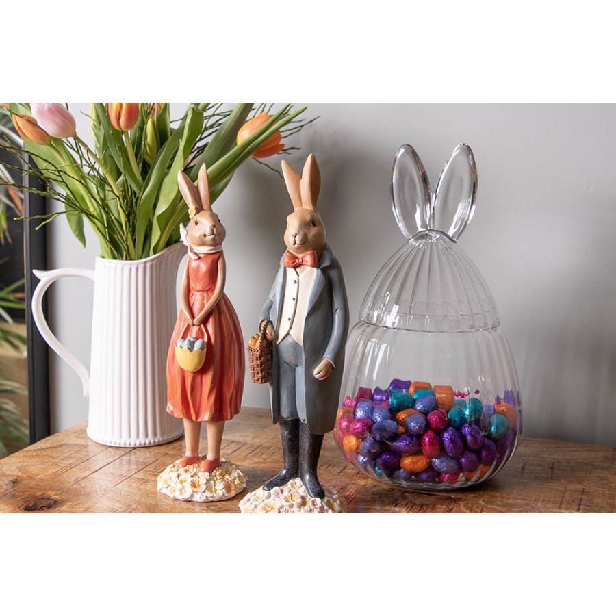Decoratiune Pasti iepuras cu cosulet cu morcovi 34 cm