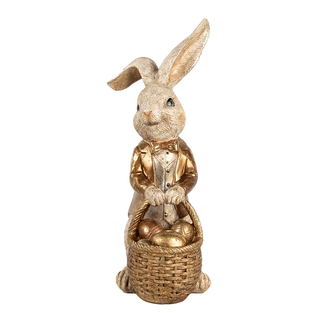 Decoratiune Pasti iepuras cu oua, auriu, model antichizat, 51 cm