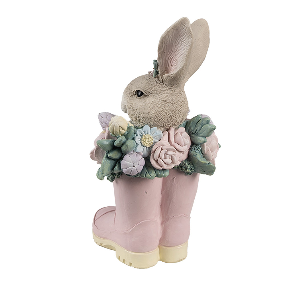 Decoratiune Pasti iepuras cu flori in cizmulite roz, 23 cm