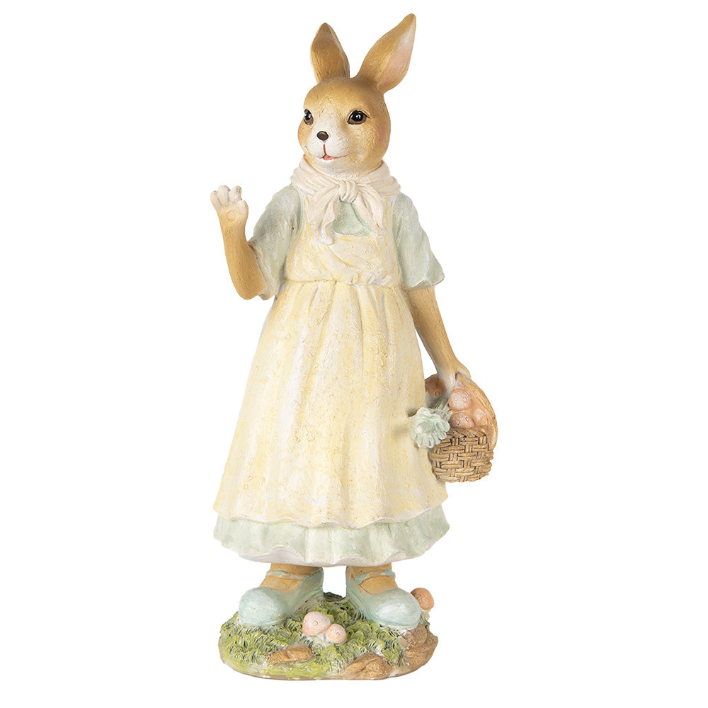 Decoratiune de Pasti figurina doamna iepuras la plimbare model rustic inaltime treizeci si doi centimetri