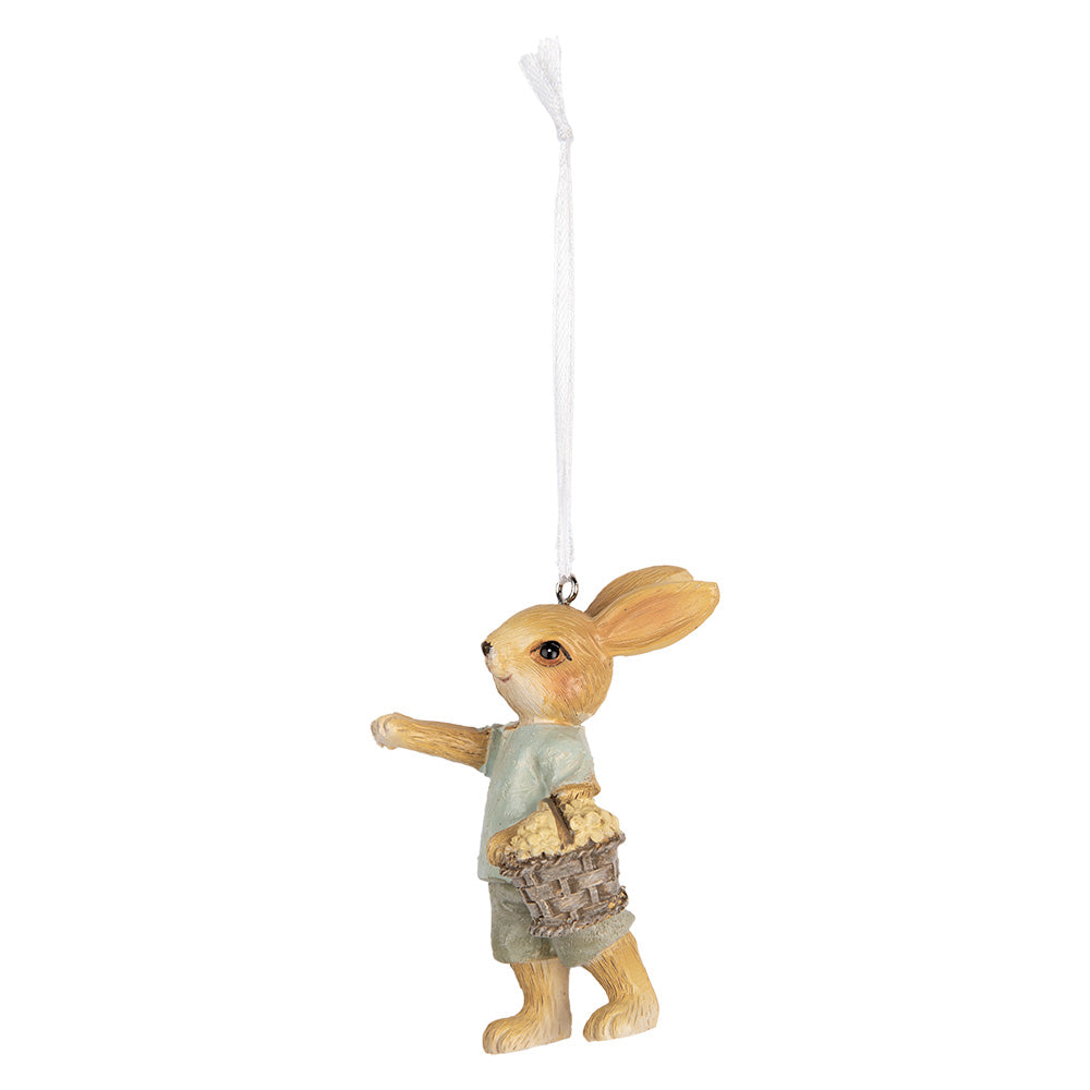 Decoratiune Pasti de agatat iepuras cu cosulet, 8 cm