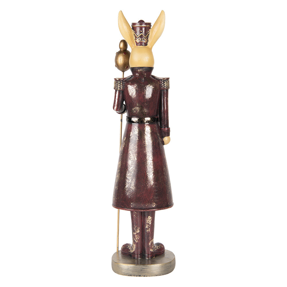 Decoratiune Pasti iepuras in costum visiniu de ofiter cu sceptru, 47 cm