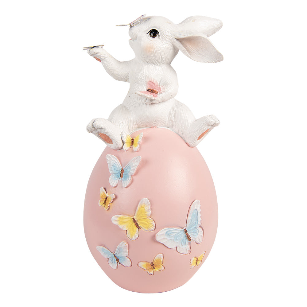 Decoratiune Pasti iepuras pe ou roz cu fluturasi, 29 cm
