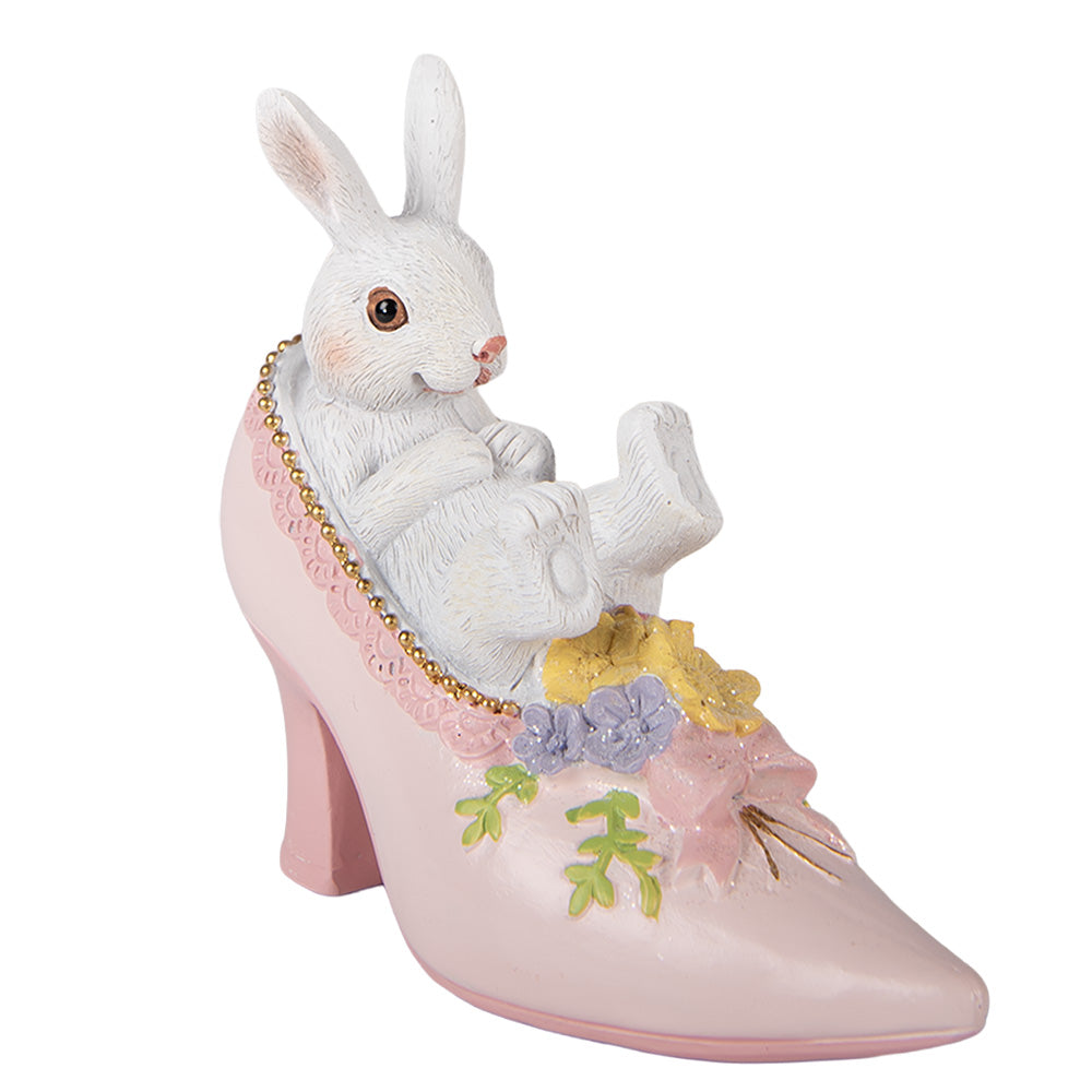 Decoratiune Pasti iepuras alb in pantofior roz, 12 cm