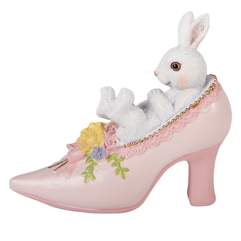 Decoratiune Pasti iepuras alb in pantofior roz, 12 cm